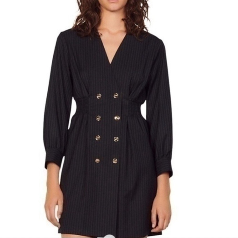 Sandro Marylou Pinstriped Mini Dress Size 8-10 Size 42 French - Picture 1 of 5